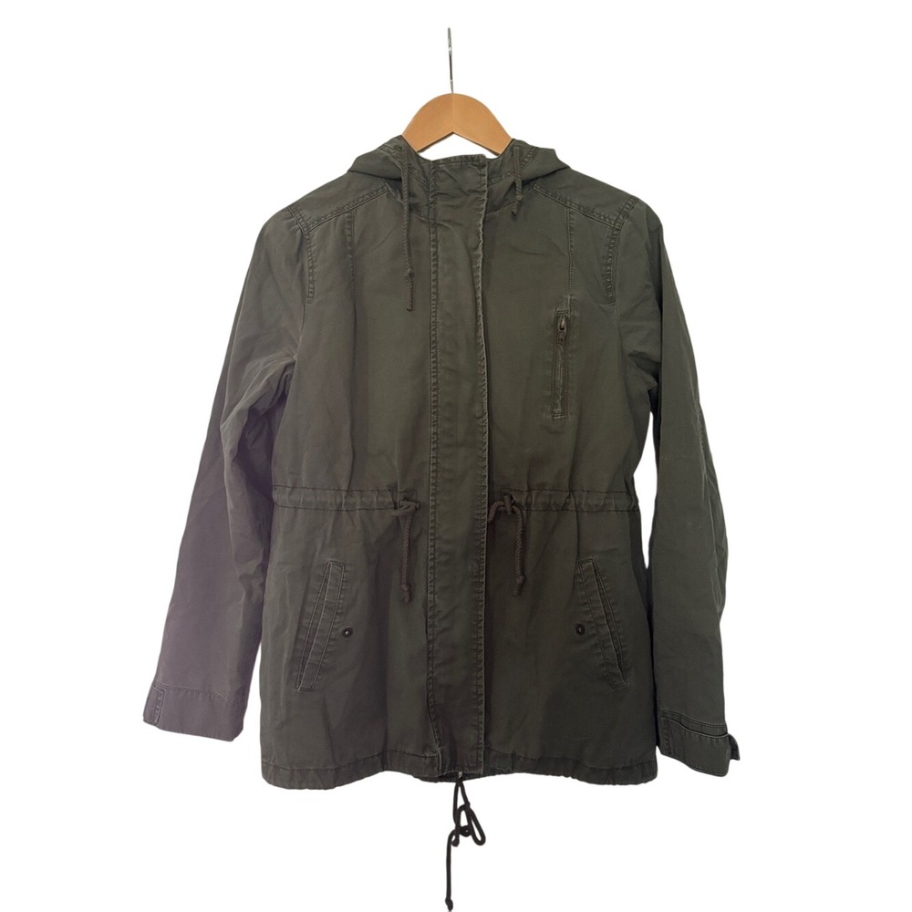 Ambiance Olive Green Hooded Utility Jacket Womens Large Full Zip Field Coat L